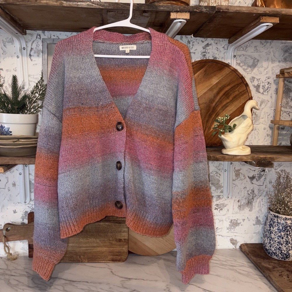 Margeaux & Ellie Cottagecore Fall Color Pastel Knit Granny Cardigan Womens XL